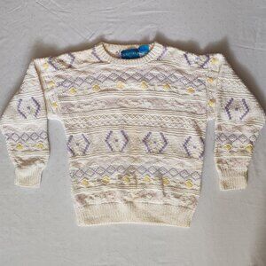 Vintage 90s Britches Classic Sport Sweater S 100% Cotton Pastel Fair Isle